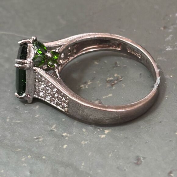 925 Sterling Silver & Tsavorite Garnet CZ ring Sz 9, 4.71g, 8.7x6.8mm butterfly - Picture 5 of 12